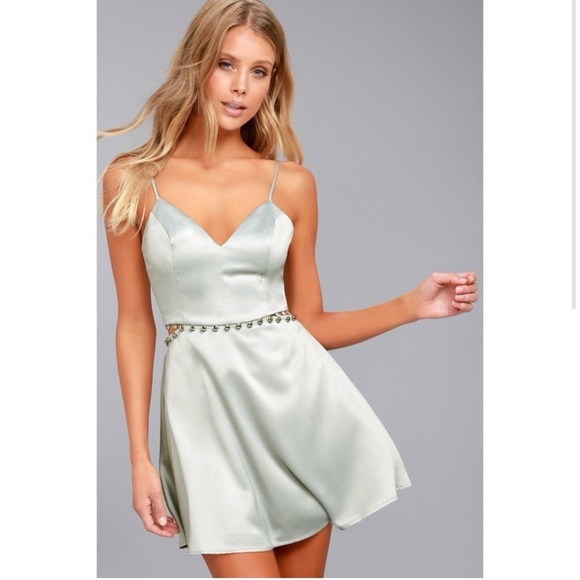 NBD Brandi Skater Mini Dress Size XS Silver Satin Cut Out Party Night Out - Picture 3 of 12